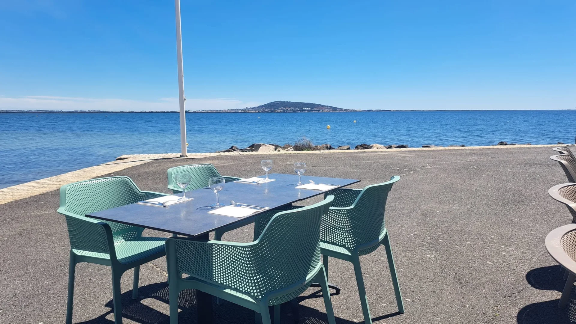 Terrasse du Nogan’s face à l’étang de Thau à Mèze